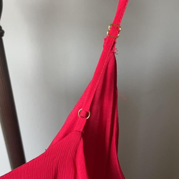 Flying Tomato🍅 Maxi Dress Red Color Spaghetti Straps Tiered Ruffle Skirt V-Neck - Picture 5 of 6